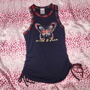 No Boundaries Navy and Red Butterfly Tank Top